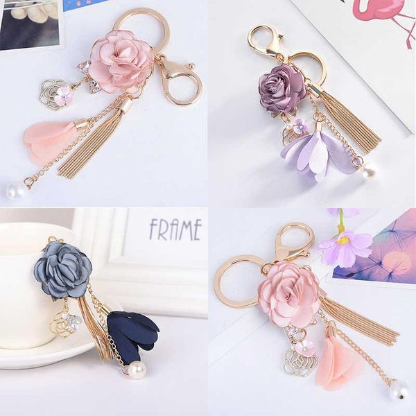 

key ring chain keychain rose flower pendant bow tassel bag charm crystal jewelry, Silver