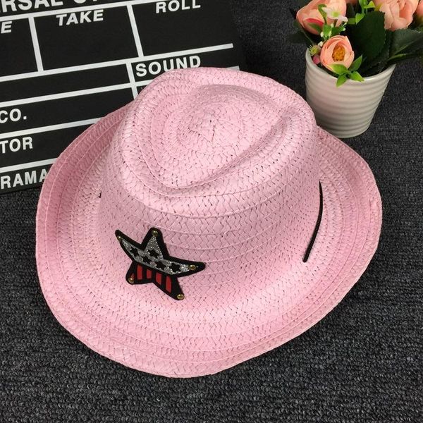 

2019 new summer autumn children caps cowgirls cowboy hats for kids stars pattern straw caps with cable,funny birthday party hats jllleo, Black;white