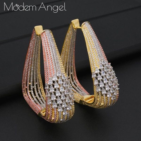 

dangle & chandelier modemangel luxury line hollow geometry full cubic zirconia women wedding engagement party earring fashion jewelry, Silver