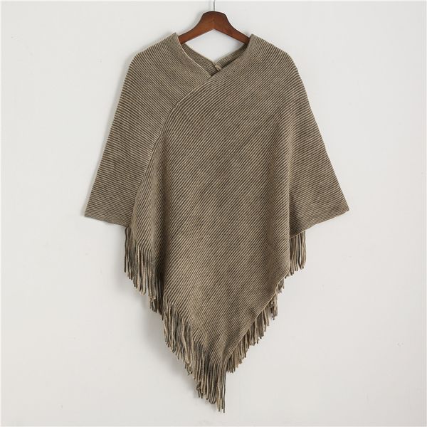 

winter knit women scarf solid cashmere poncho capes for lady tassel wool ponchos pashmina scarves 201103, Blue;gray