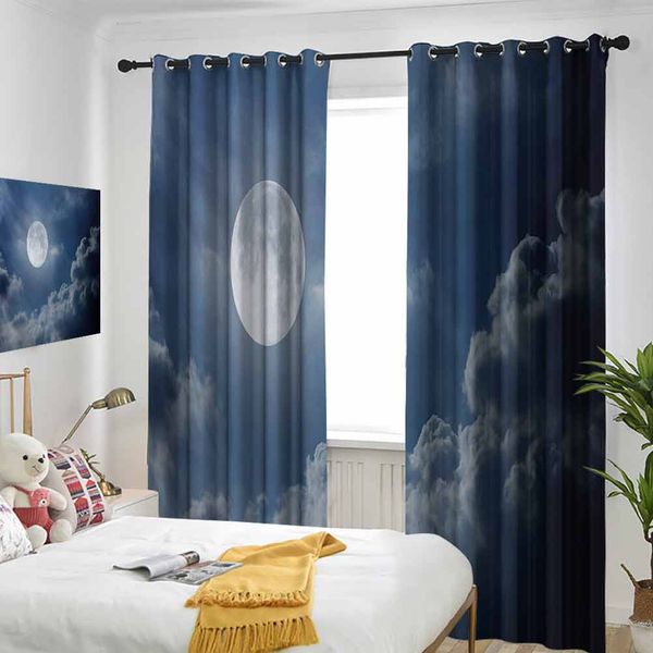 

thermal insulated room darkening window shade night sky with full moon and clouds nature pgraphy space inspired image print curtain