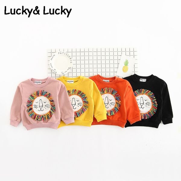

new tassels lions pattern long sleeve t-shirt for girls and boys fashion kids clothes y0121, Blue