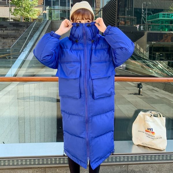 

2021 new female winter plus size thick at knee height padded down korean loose woman jacket qn8y, Black