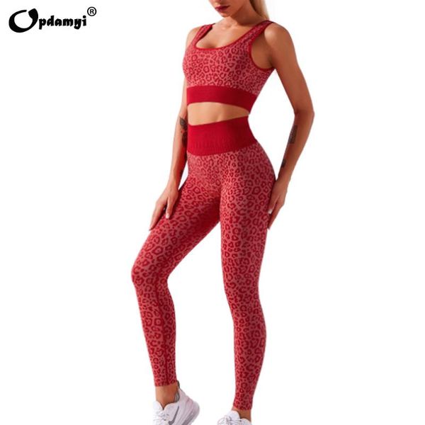 

yoga outfits women's seamless set sports bra fitness clothing high waist leggings women gym sets workout pants leopard print sportswear, White;red