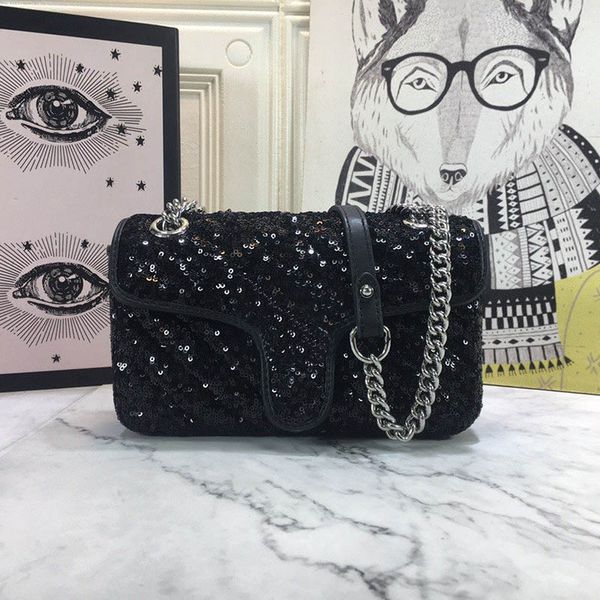 

latest marmont mini sequin shoulder bag 446744 popular woman bags black silver gold green color size 22*13*6 cm