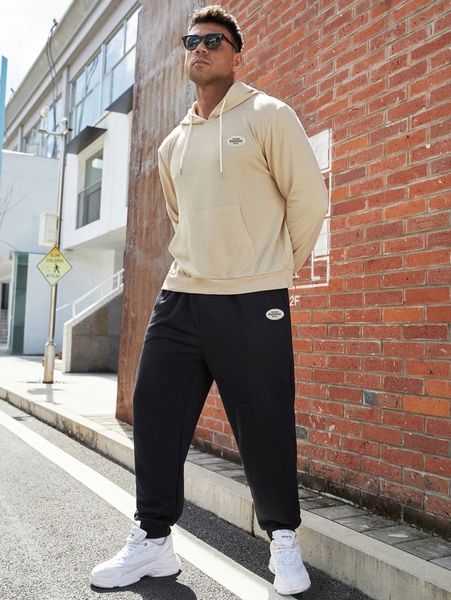 

men letter graphic drawstring hoodie & sweatpants a7fq#, Gray