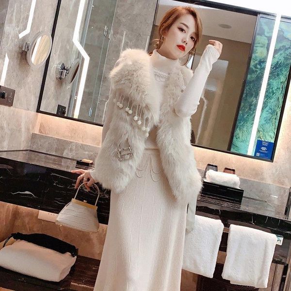 

women 2021 autumn winter fake fur outerwear new femme fashion coat jacket ladies faux fur gilet furry clothing waistcoat e2541, Black