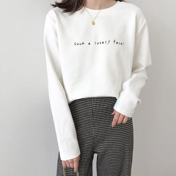 

letter thickening long sleeve woman t-shirt 2019 loose fashion cotton autumn winter pullovers drop shipping good quality, White