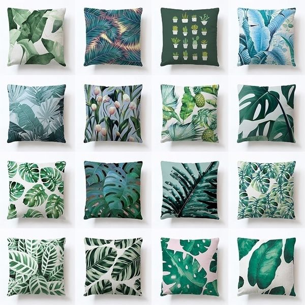 

throw rainforest leaves africa tropical plants hibiscus flower linen pillow case chair sofa cushion coverhtyx