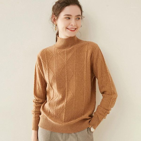 

women's sweaters lhzsyy 2021cashmere sweater women's fashion half high neck base shirt knit all-match pullover autumn winter pure, White;black