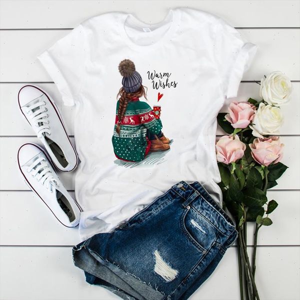 

women cartoon warm es winter coffee merry christmas graphic ladies tshirt female womens clothes t tee shirts t shirt, White