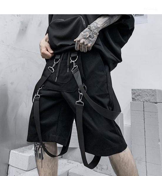 

ribbons cargo shorts men's punk hip hop knee length shorts with many pockets casual short pants streetwear for man1, White;black