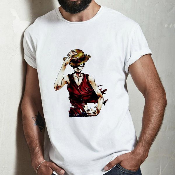 

one piece cool luffy men t shirt casual tshirt homme o neck streetwear man t-shirt boys clothes anime summer tees clothing, White