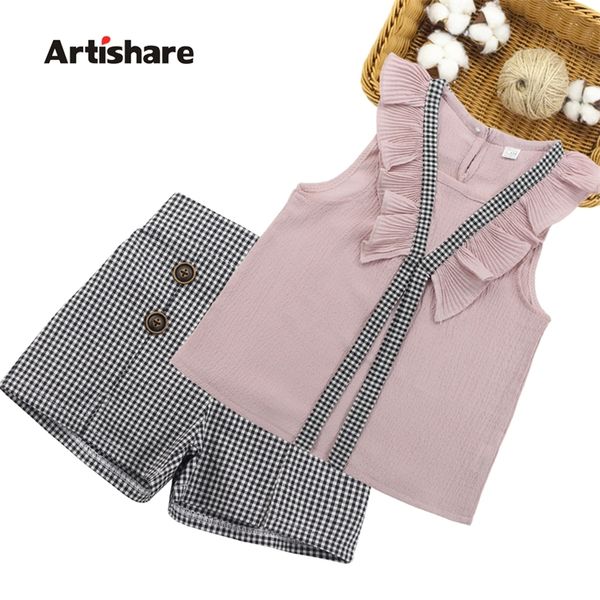 

girls clothing set summer girls clothes kids vest + plaid shorts 2pcs suits for girls clothes 6 7 10 11 12 14 years y200325, White