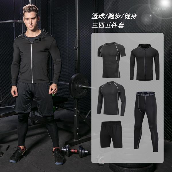 

2019 new 5 piece set, men's fitness compression kit, running suit, training suit, tights, pants, stockings leggings1, Gray