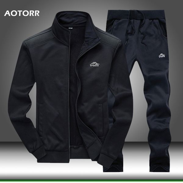 

men tracksuit set polyester sweatshirt spring sporting fleece jacket + pants casual men's sports suit men's sportswear 4xl 201201, Gray