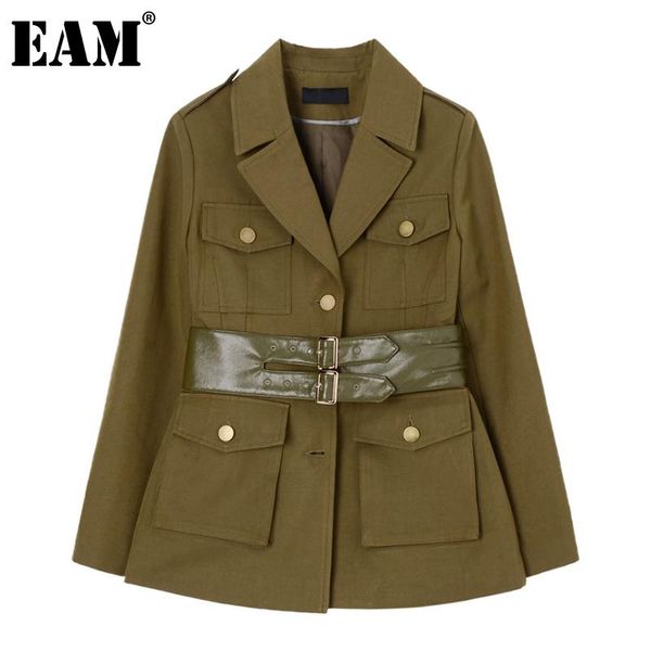 

eam] women pu leather split joint blazer new lapel long sleeve loose fit jacket fashion tide spring autumn 2020 1z765, White;black