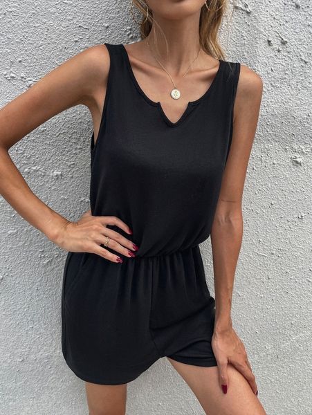 

notch neck tank romper j98g#, White