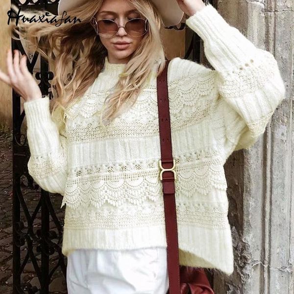 

huaxiafan solid sweater turtleneck pullovers white batwing long sleeve female hollow out autumn loose elegant women pull1, White;black
