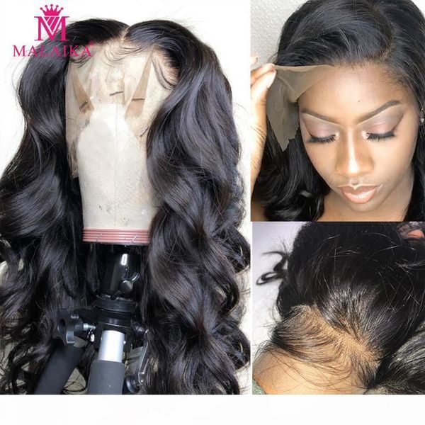 

malaika body wave 13x4 lace front human hair wigs peruvian virgin preplucked hair frontal deep water wave 360 hd full wigs, Black;brown