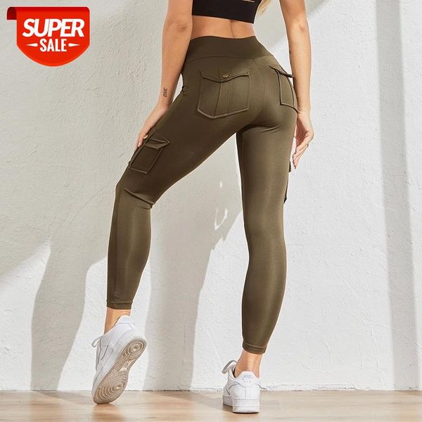 

normov workout women leggings casual patchwork pocket high waist push up cargo pants jeggings solid fitness leggings female #gi1u, Black;white