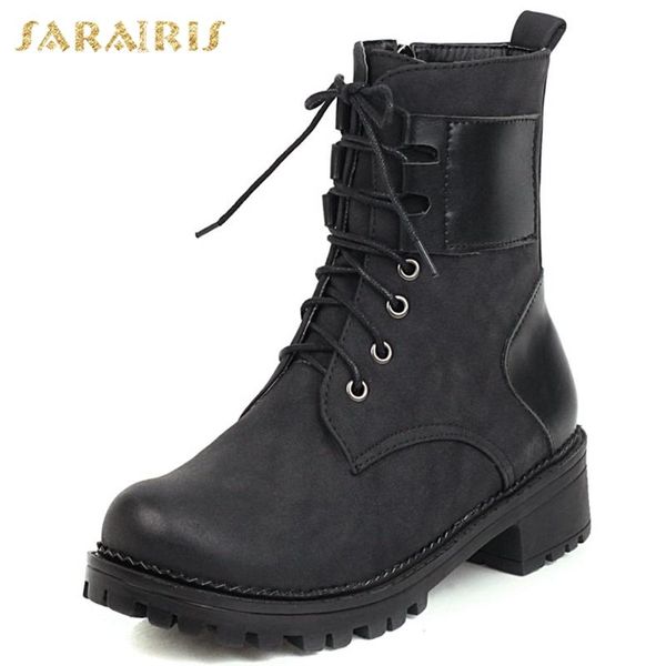 

sarairis 2020 dropship big size 43 non-slip rubber sole winter shoes women fashion motorcycles ankle boots female, Black