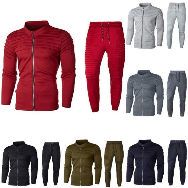 

men's tracksuits men's tracksuit clothing men sets autumn solid zipper sweatshirt pants sports suit sportswear1, Gray