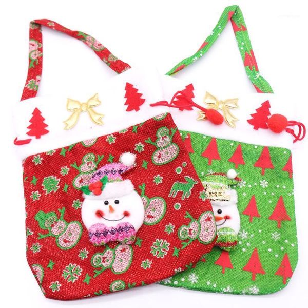 

christmas decorations cute merry snowman drawstring candy gift bag handbag pouch xmas year party home supply kids gift1