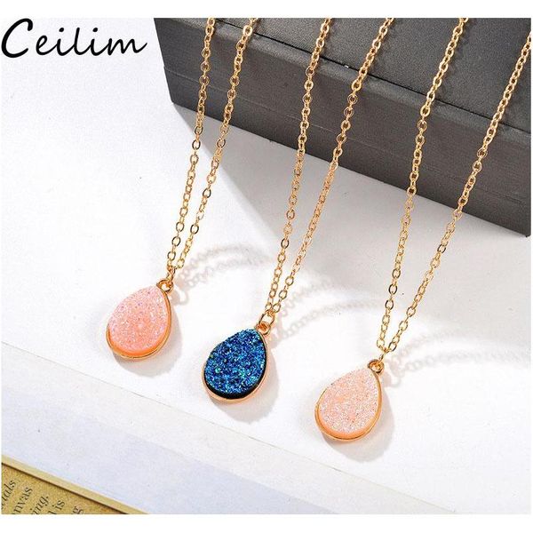 

new fashion gold teardrop resin druzy necklace for women fashion statement stone choker necklace pendant sqclzk beauty888, Silver