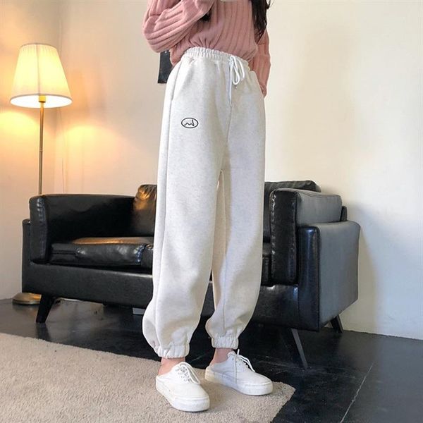 

women's pants & capris mooirue winter women harem stripes embroidery gray black fleece bottom sweaterpants white trousers, Black;white