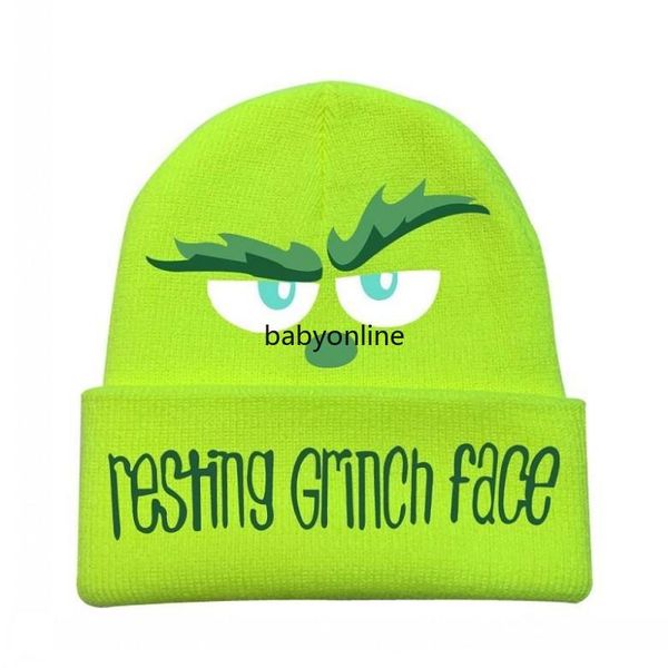 

2020 christmas resting grinch face game beanie cap with words pattern printings outdoor riding cycling skiing adults knit cosplay hat, Yellow