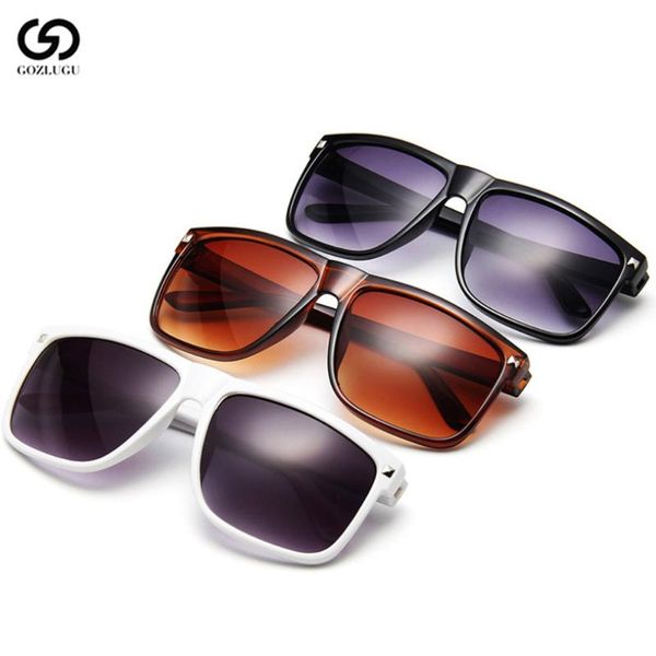 

gozlugu new retro sunglasses ladies flat style brand design retro sunglasses men's large frame glasses men's uv400, White;black