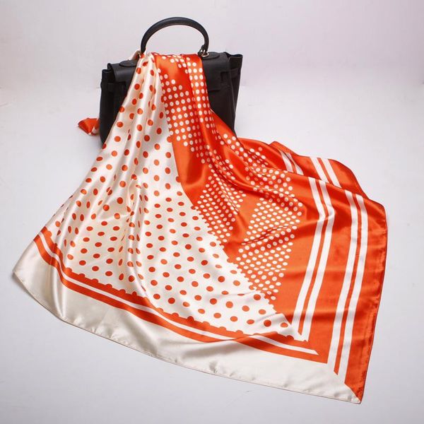 

scarves 2021 90x90 dots patchwork multipurpose women silk twill scarf satin square tie hairband ladies foulard femme towel bufanda shawl, Blue;gray