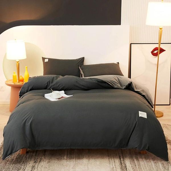 

bedding sets papa&mima dark grey japanese solid polyester fabric bedlinens twin  king size sheet set duvet cover pillowcases