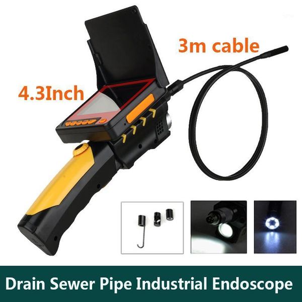 

diameter 8.2mm camera head drain sewer pipe industrial endoscope 3m cable with 6pcs adjustable ir led 4.3inch hd display screen1