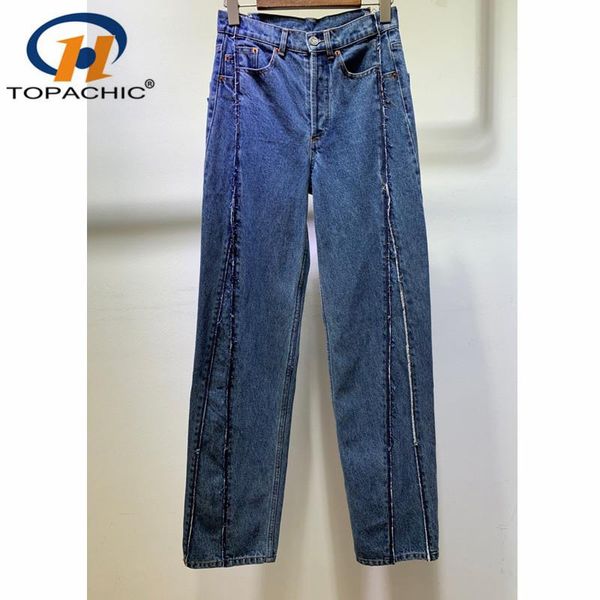

11.22 2020 autumn winter new fashion high waist spliced loose straight jeans women pants, Blue