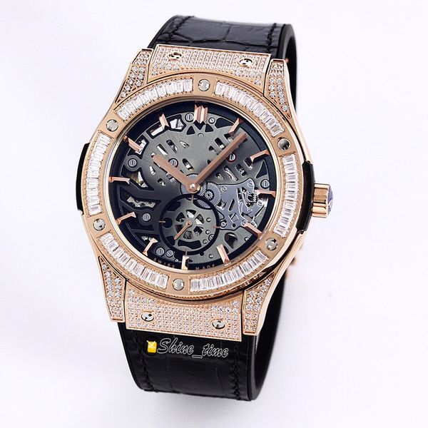 

luxry classic fusion skeleton dial 515.ox.0180.lr.0904 diamond rose gold case automatic mechanical mens watch leather strap, Slivery;brown