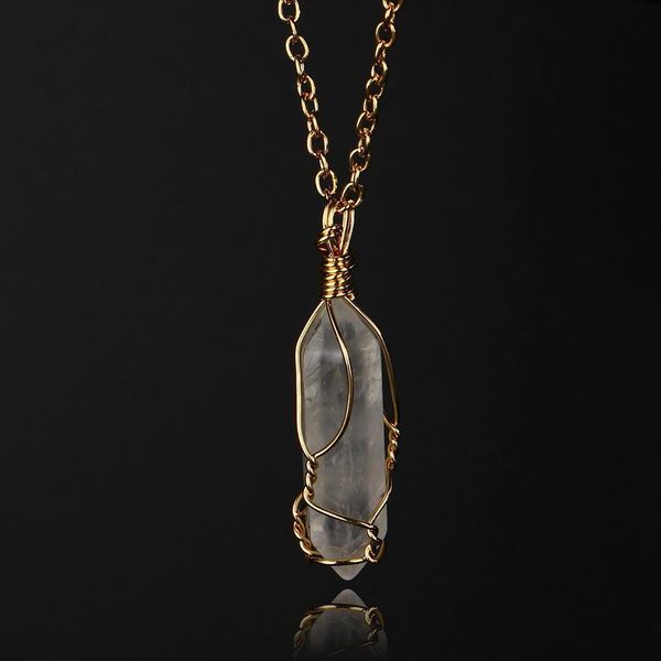 

healing hexagon shape point chakra natural pendants stone necklaces with gold chain for women jewelry gift3egs