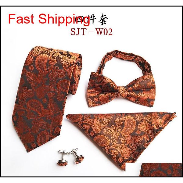 

4 pcs men necktie set bowtie cashew flowers necktie skinny 8cm men tie dress handkerchief pock qylcco new_dhbest, Blue;white