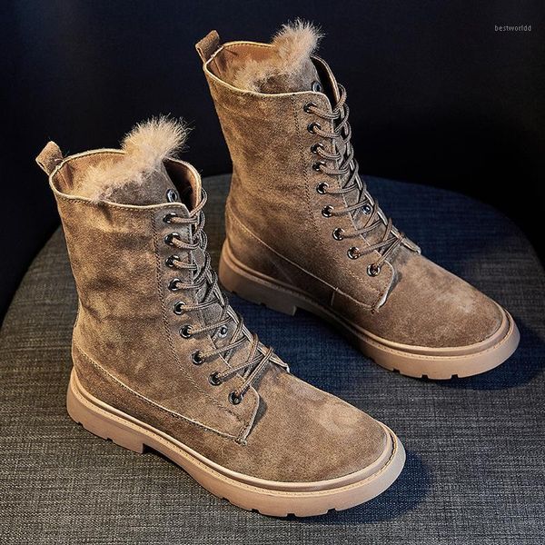 

boots genuine leather women winter shoes fashion 2021 mid calf platform warm solid short plush woman 391, Black