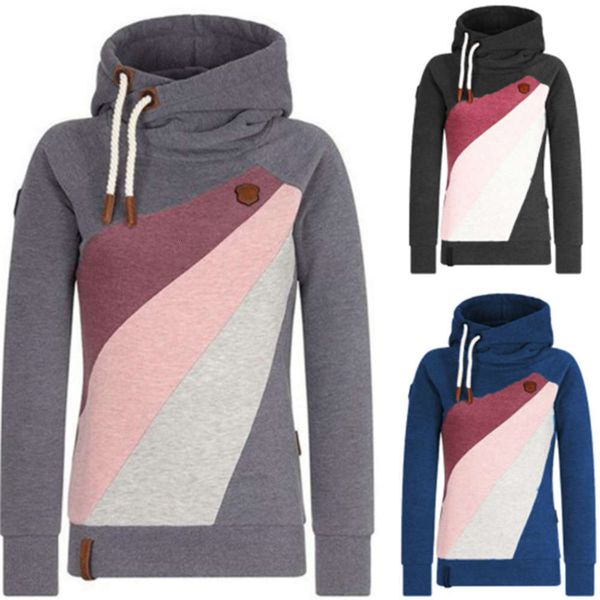 

2020 women's new autumn and winter long sleeve hooded patchwork sweater women hoodies sweatshirts set, Black