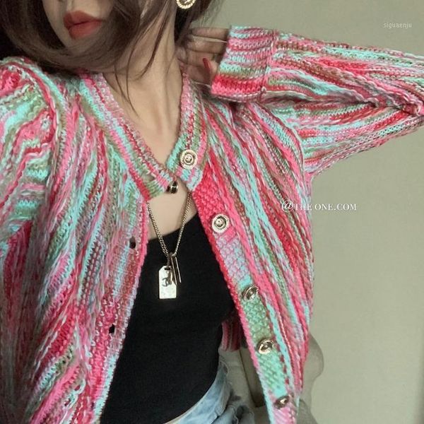 

new fashion rainbow single breasted metal button sweaters for women cardigan1, White