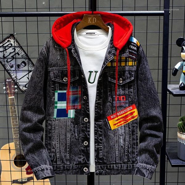 

men's jackets hooded men spring autumn coat 2021 men's embroidered printed casual denim jacket for hat detachable1, Black;brown