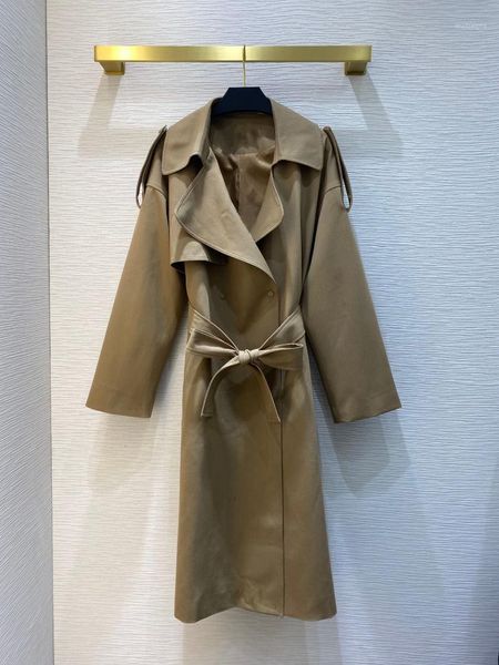 

2021 new ladies fashion long sleeve lapel solid color lace-up suit trench coat 09151, Black;brown