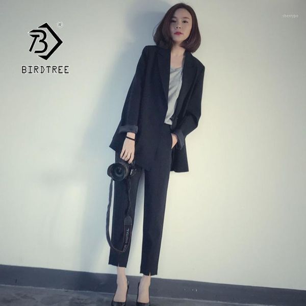 

2020 autumn women's blazer pants suit office lady fashion elegant notched full sleeve zipper design female formal s96946d1, White