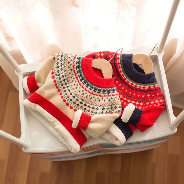 

mmtkids 2020 winter sweater girls jacquard round neck plush thickened children's y447, Blue