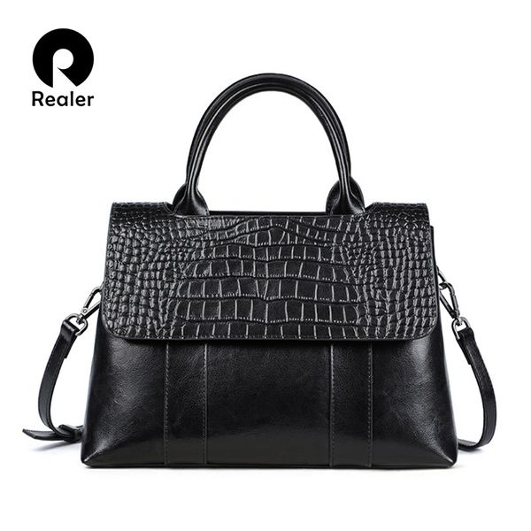 

realer women bag handbags genuine leather bag female crossbody shoulder bag for ladies 2020 crocodile pattern handle c0121