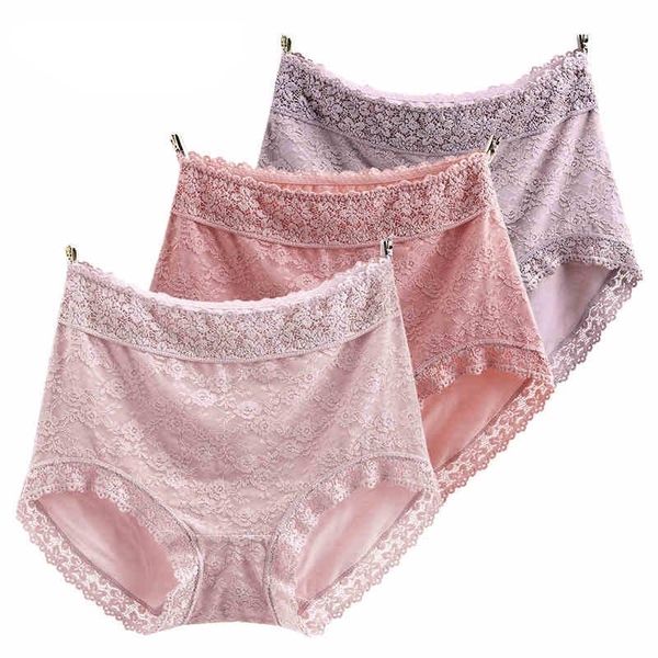 

ruin js2 3pcs women's panties high waist hip lace underwears xl-4xl 201112, Black;pink