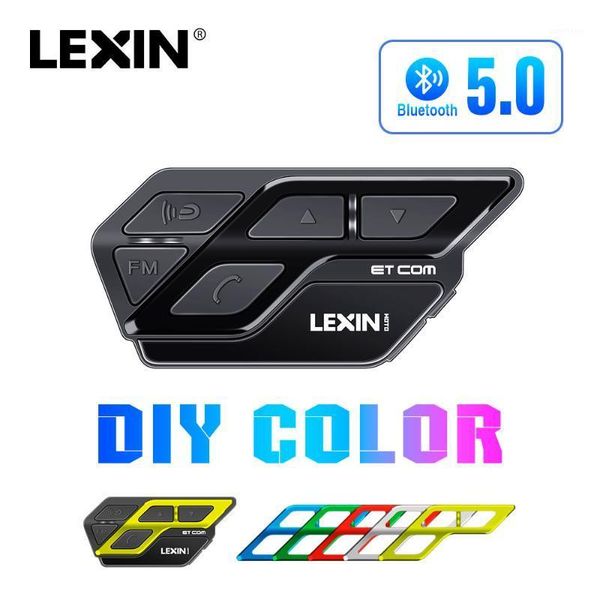 

new arrival 1pc lexin com motorcycle bluetooth v5.0 intercom with 6 diy color, waterproof helmet headsets 1200m for 2 riders1