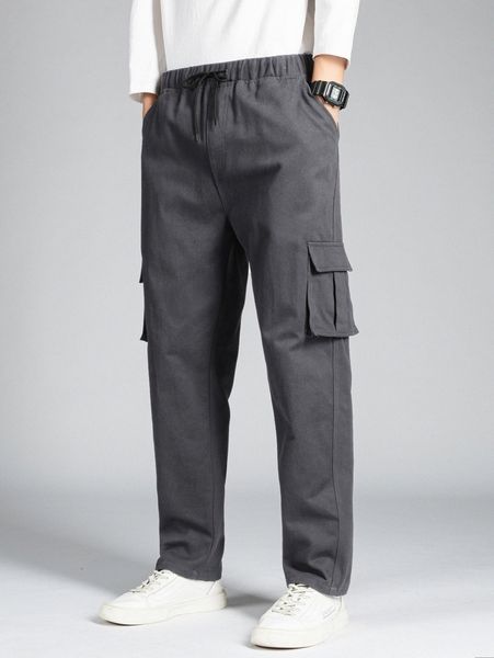 

men flap pocket drawstring waist pants s0xt#, Black